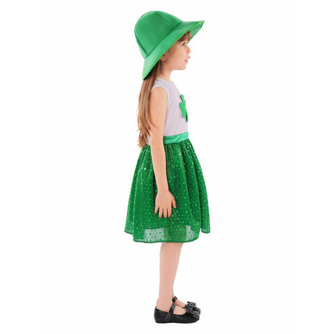 St. Patrick's Day Kids Girls Sequin Dress Outfits Hat Dress Set Holiday Cosplay Costume Outfits Halloween Costume GirlKidsCostume