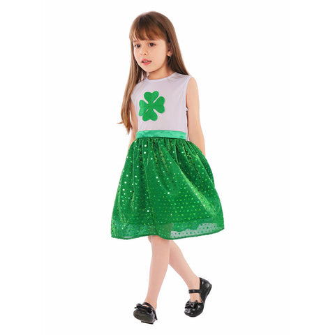 St. Patrick's Day Kids Girls Sequin Dress Outfits Hat Dress Set Holiday Cosplay Costume Outfits Halloween Costume GirlKidsCostume