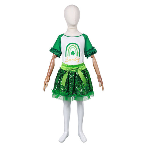 SeeCosplay St. Patrick's Day Kids Girls Tutu Dress Skirt Set Cosplay Costume Outfits Halloween Carnival Suit