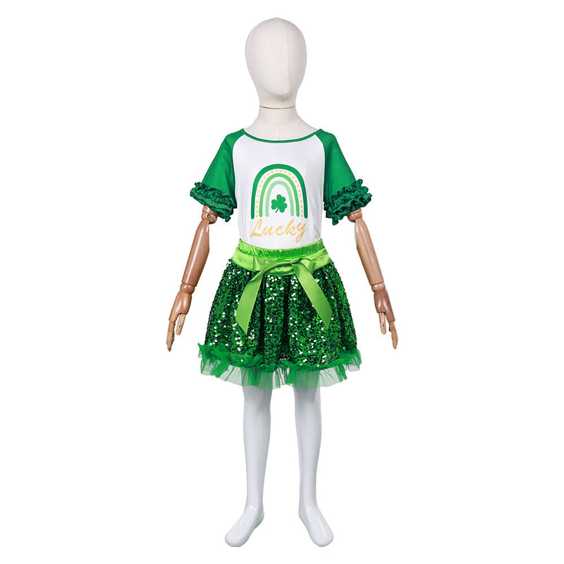 SeeCosplay St. Patrick's Day Kids Girls Tutu Dress Skirt Set Cosplay Costume Outfits Halloween Carnival Suit