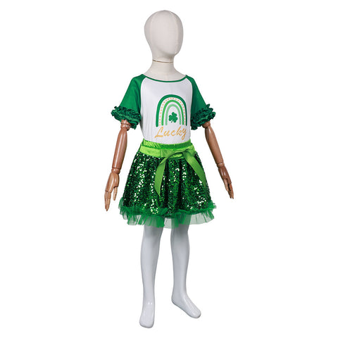 SeeCosplay St. Patrick's Day Kids Girls Tutu Dress Skirt Set Cosplay Costume Outfits Halloween Carnival Suit GirlKidsCostume