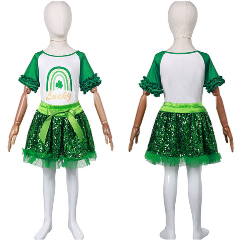 SeeCosplay St. Patrick's Day Kids Girls Tutu Dress Skirt Set Cosplay Costume Outfits Halloween Carnival Suit GirlKidsCostume
