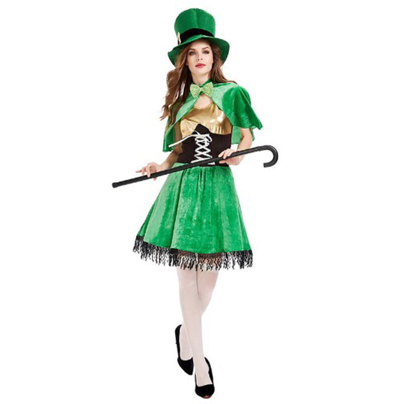 St. Patrick‘s Day Dress Women Patrick Irish Shamrock Retro Dress Four Leaf Clover Print Party Dress