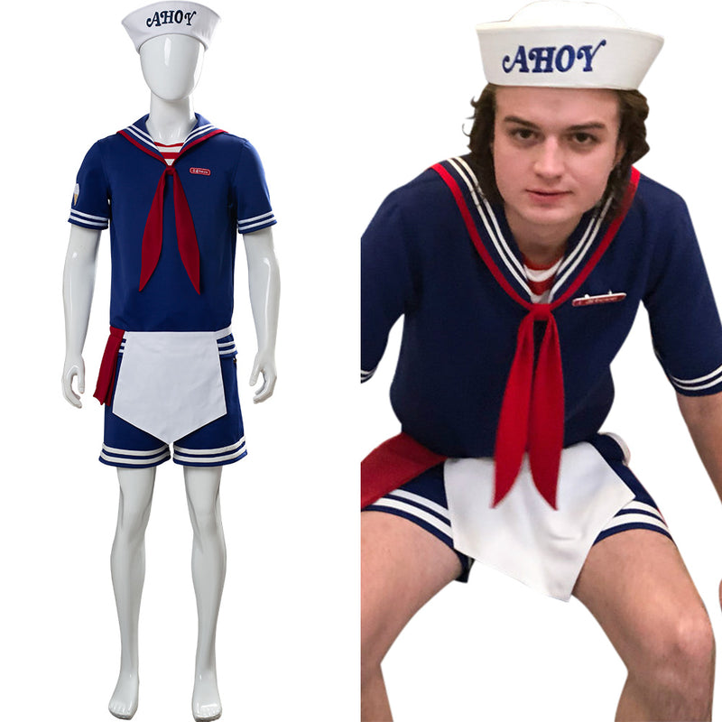 Stranger Things 3 Steve Harrington Cosplay Costume Scoops Ahoy  Sailor Cosplay Adult Uniform Outfit Halloween Carnival  Costume