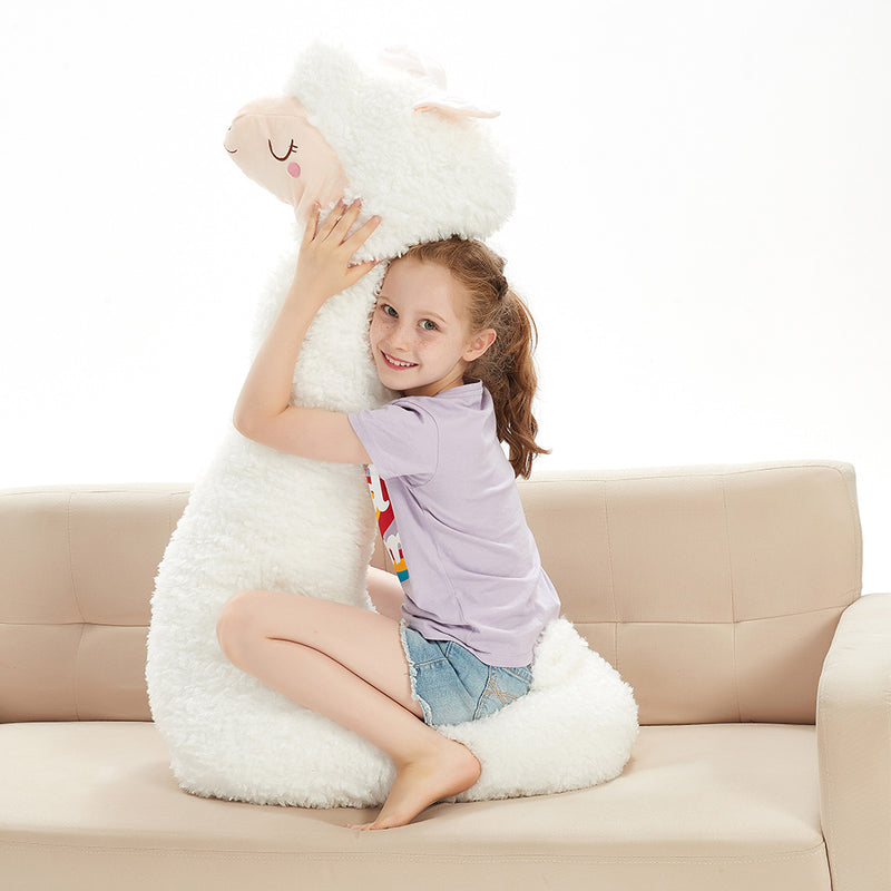 TIMSOPHIA Alpaca cushion - 100 cm - Alpaca plush - Adorable animal doll - Padded down - Birthday gift, child's room, sofa cushion - Decoration (100 cm, white)