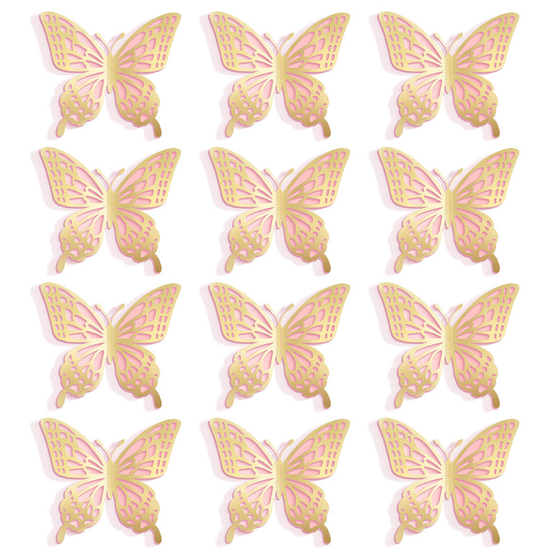 Tittaty 12 PCS Large Butterfly Party Decoration, 2 Layer Gold Purple Big Butterfly Decorations, 3D P