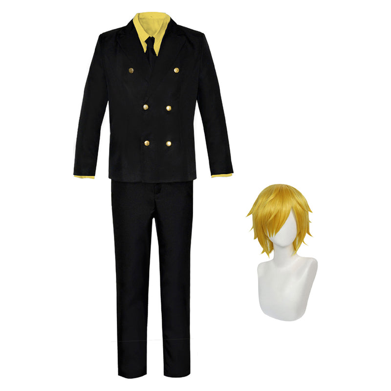 ulesoke Anime Sanji Cosplay Costume Wig Sanji Cosplay Uniform Suits Men Jacket Shirt Pant Tie Wig Se