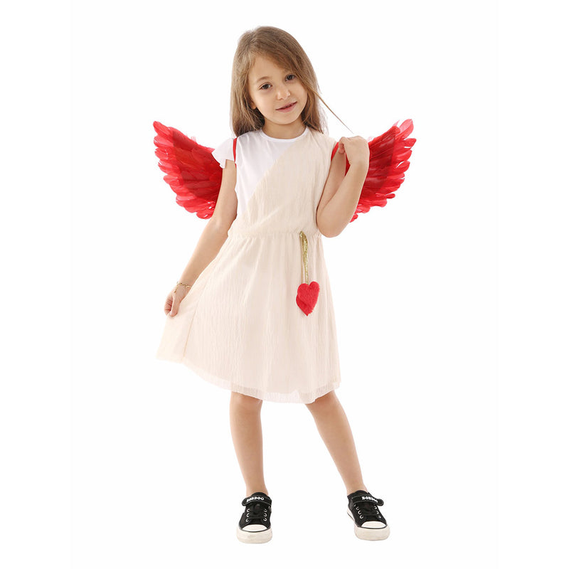 ulesoke Kids Cupid Costume Toddle Angle Dress with Red Wings Angel Flower Girl Dress Valentine\'s Da