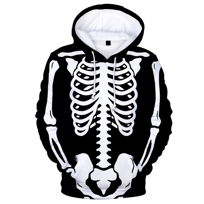 Unisex Halloween Skeleton Hoodie Plush Sweatshirt Long Sleeve Loose Printing Pullover