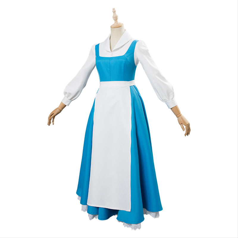 Vintage maid's costume French household apron long dress for Halloween Obtoberfest Carnival Party Cosplay Blue L
