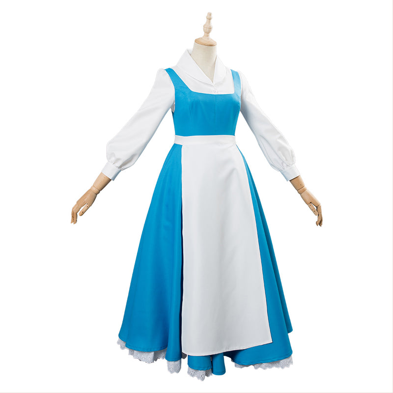 Vintage maid's costume French household apron long dress for Halloween Obtoberfest Carnival Party Cosplay Blue L