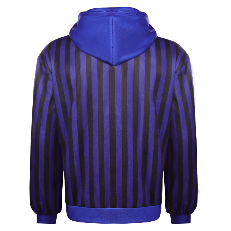 Wednesday Addams Cosplay Costume Black Blue  Striped Hoodie Coat Outfits Halloween Carnival Suit