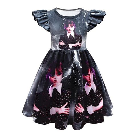 Wednesday Addams KIds Girls Cosplay Coatume Dress Outfits Halloween Carnival Suit