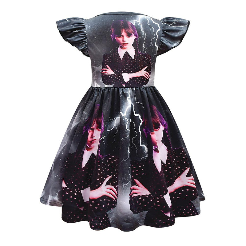 Wednesday Addams KIds Girls Cosplay Coatume Dress Outfits Halloween Carnival Suit