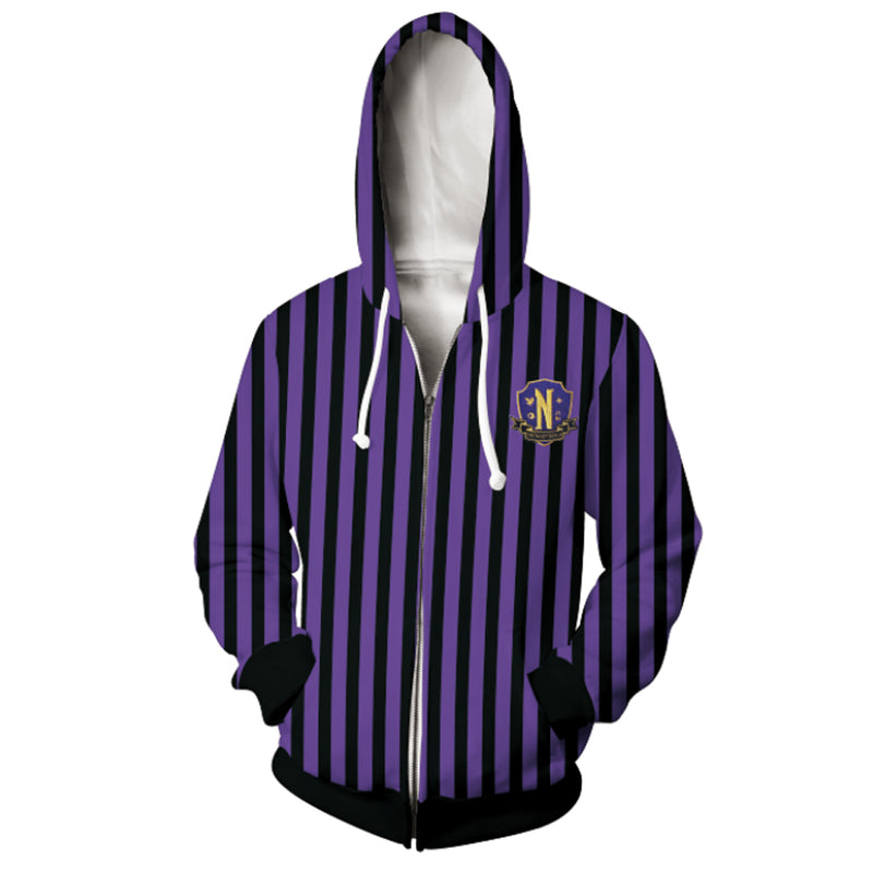 Wednesday Addams Xavier Thorpe Cosplay Hoodie 3D Printed Hooded Sweatshirt Men Women Casual Streetwear Zip Up Jacket Coat