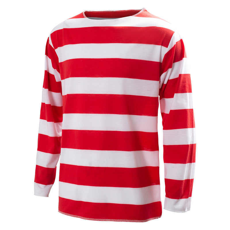 Where‘s Waldo Now Cosplay Costume Red White Stripes T Shirt Hat Glasses Outfits Christmas Halloween Party Suit