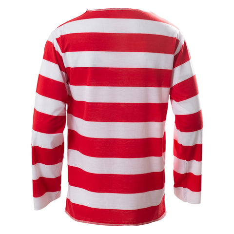Where‘s Waldo Now Cosplay Costume Red White Stripes T Shirt Hat Glasses Outfits Christmas Halloween Party Suit