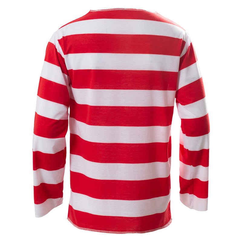 Where‘s Waldo Now Cosplay Costume Red White Stripes T Shirt Hat Glasses Outfits Christmas Halloween Party Suit