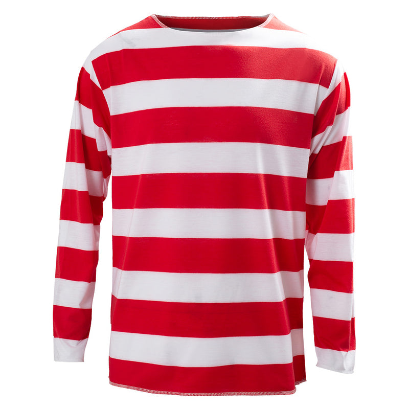 Where‘s Waldo Now Cosplay Costume Red White Stripes T Shirt Hat Glasses Outfits Christmas Halloween Party Suit