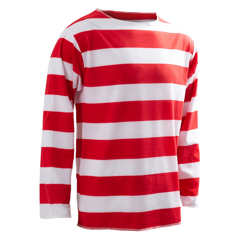 Where‘s Waldo Now Cosplay Costume Red White Stripes T Shirt Hat Glasses Outfits Christmas Halloween Party Suit