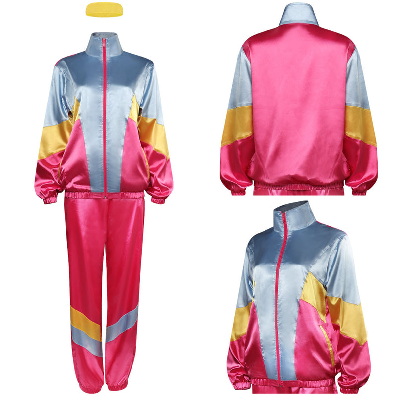 Women 80s Costume 80s 90s Legging Cosplay Costume Women Sportwear Jacket Pants  Headband Outfits Halloween Carnival Suit 2 Piece Windbreaker Outfits