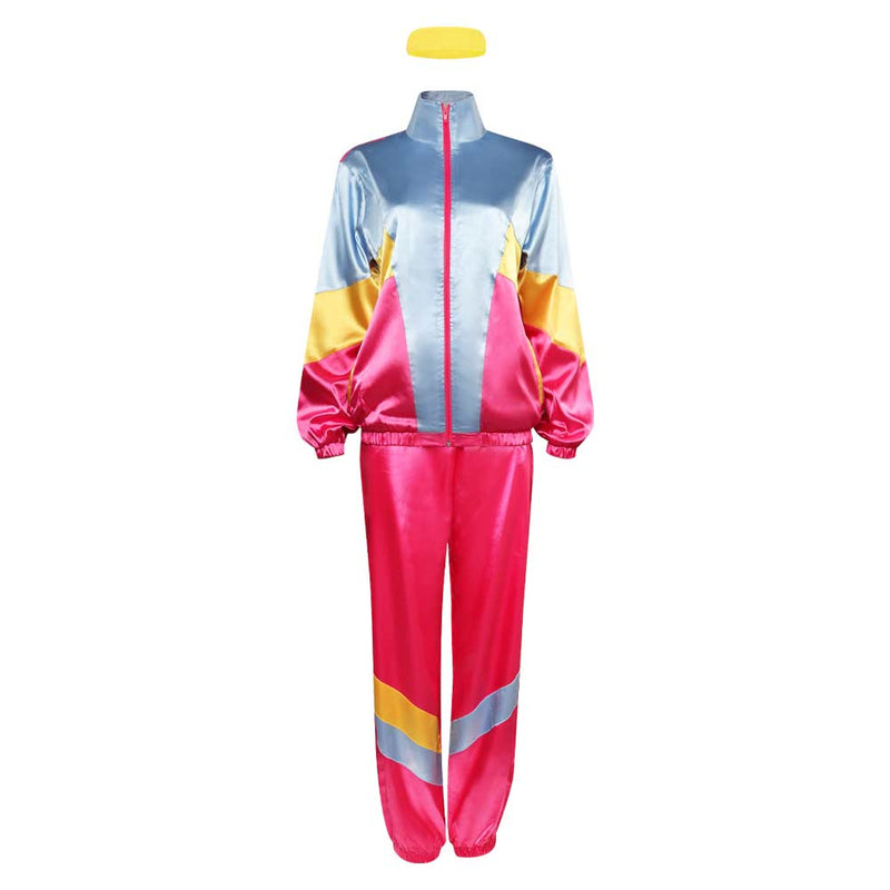 Women 80s Costume 80s 90s Legging Cosplay Costume Women Sportwear Jacket Pants  Headband Outfits Halloween Carnival Suit 2 Piece Windbreaker Outfits