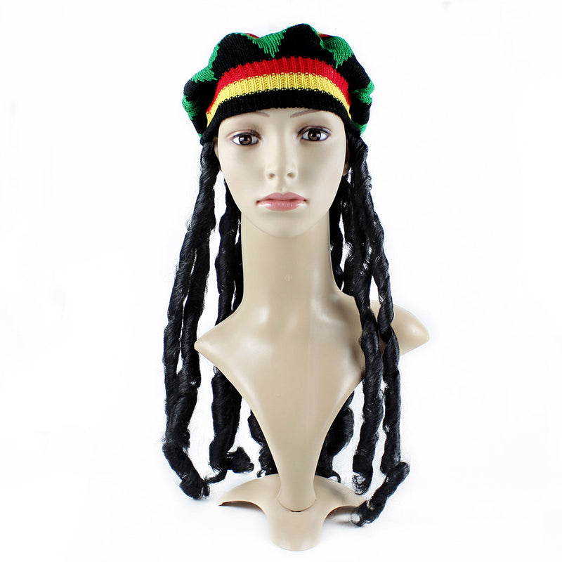 Women Men Cap Knitted Wig Braid Hat Reggae Dreadlocks Coaplay Jamaican Knitted Beanies  Rasta Hair Hat Beanies