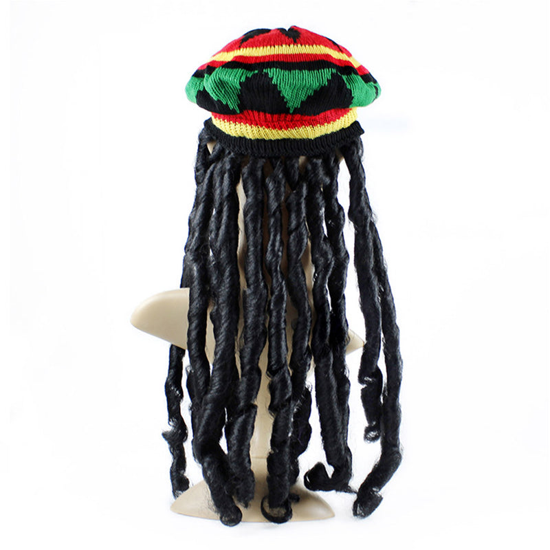 Women Men Cap Knitted Wig Braid Hat Reggae Dreadlocks Coaplay Jamaican Knitted Beanies  Rasta Hair Hat Beanies