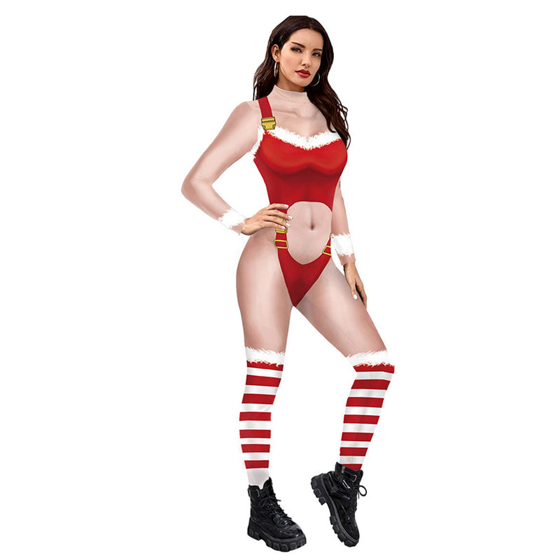 Women Sexy Christmas Bodysuit Cosplay Costume Jumpsuit Halloween Carnival Suit