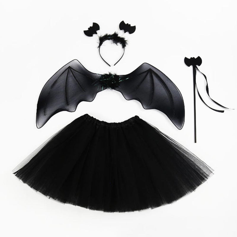 [YuraYura] 4 - item set Halloween Little Devil Makeover Bat Feathers Mesh Skirt Katyusha Wings Funny Cosplay Devil Wings Bat Costume Feathers Bat Costume Costume Photography Costume Direction 