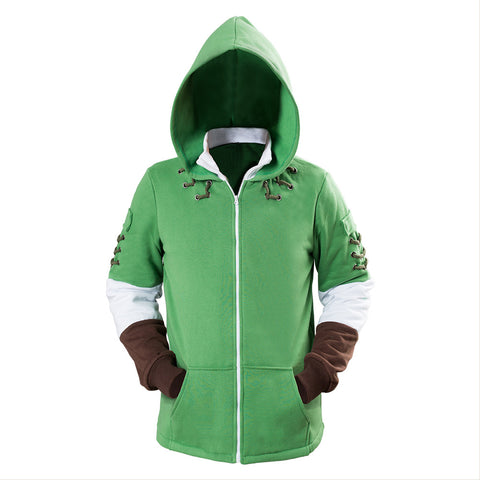 Zelda Hibuyer Men\'s Link Hyrule Zip up Hoodie Sweatshirt Adult Cosplay Costume Jacket Green Unisex (Small, Green)