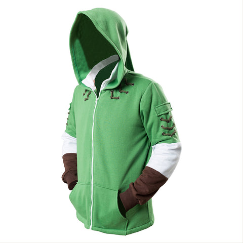 Zelda Hibuyer Men\'s Link Hyrule Zip up Hoodie Sweatshirt Adult Cosplay Costume Jacket Green Unisex (Small, Green)