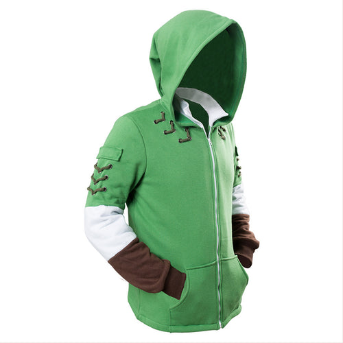 Zelda Hibuyer Men\'s Link Hyrule Zip up Hoodie Sweatshirt Adult Cosplay Costume Jacket Green Unisex (Small, Green)
