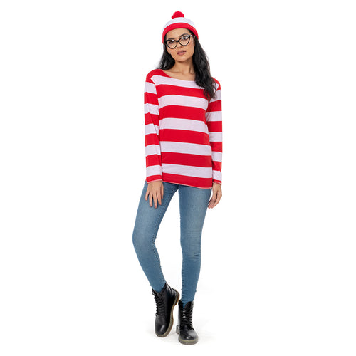 Zhinina Wally cosplay Halloween costume found Wally 3-piece T-shirt, glasses, hat, lover costume, adult cosplay event, stage performance, costume, Christmas, school garden, festival, cultural festival