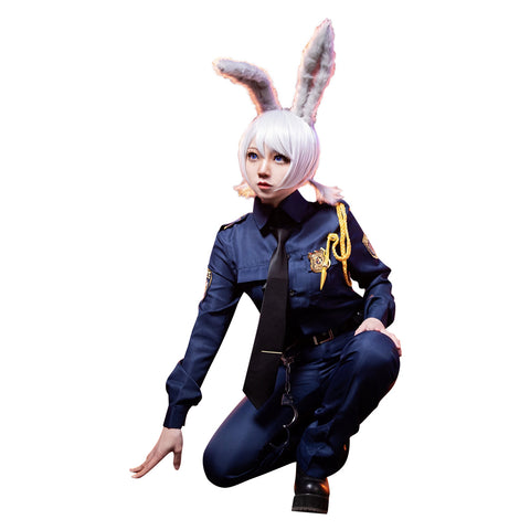 Zootopia Rabbit Judy hopps Unified Halloween role play Clothing Badge + Bag + Belt + Coat + hat + pants + Tie + Rabbit Heads