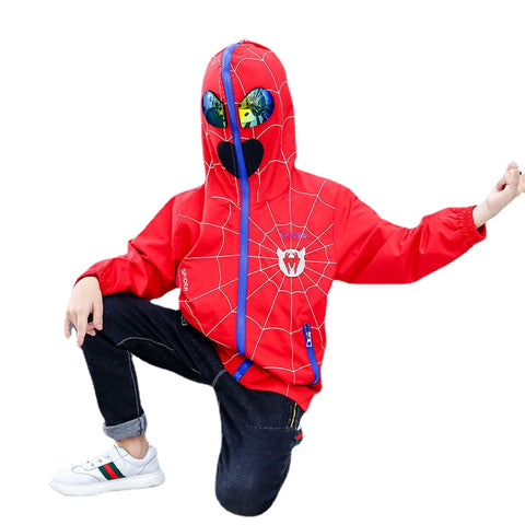 Seecosplay Marvel Spiderman Jacket with Glasses Children Casual Top Coat Teenagers Boy Hoodie Outwear（5-13years）