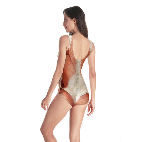 Einteiliger Badeanzug mit 3D-Muskelskelett und schmalem Stretch