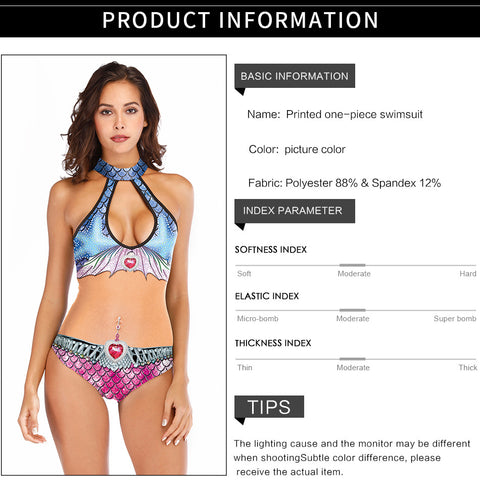 Beach Bikini 3D Printing European and American Sexy with Breast Pad Backless Swimsuit