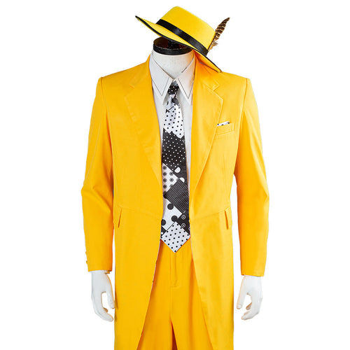 The Mask: Jim Carrey Yellow Suit Men Uniform Outfit Halloween Costume Cosplay Costume