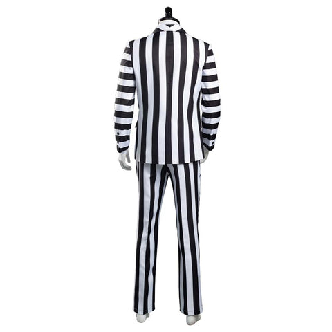 SeeCosplay Movie Beetlejuice Lydia Deetz /Adam Cosplay Costume Red Wedding Dress / Striped Suit Outfits Halloween Carnival Suit