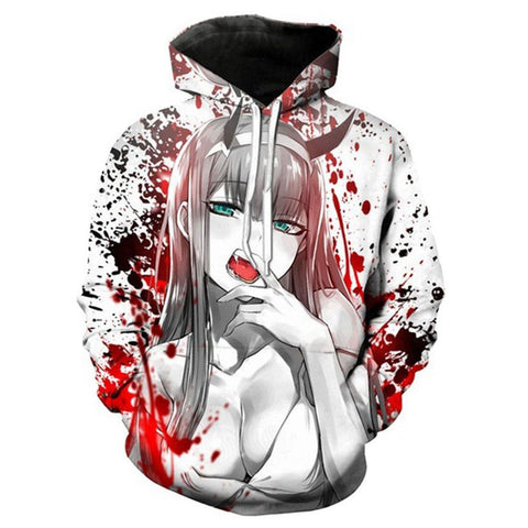 Anime DARLING in the FRANXX Hoodies Zero Two Cosplay Hooded Sweatshirt Casual Streetwear Pullover Hoodie