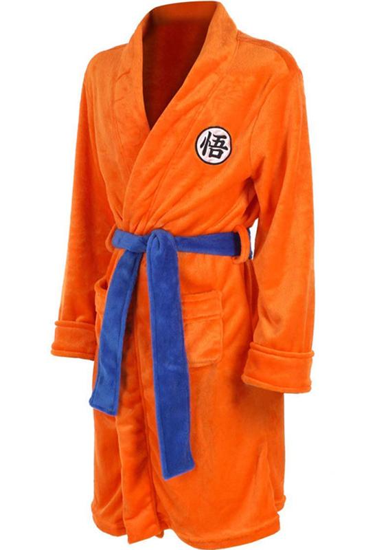 Herren Bademantel Dragon Ball Son Goku Outfit Muster Plüsch Robe für Erwachsene Orange