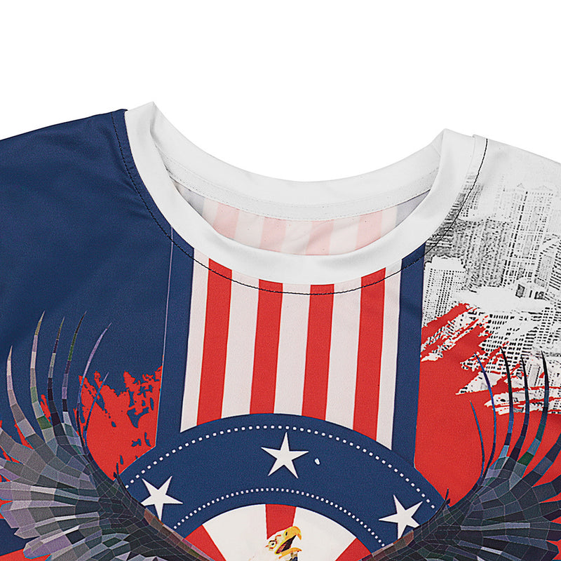2022 Summer New Men's Independence Day Eagle Long Wings Printed All-Matching Casual T-shirt Men B129-9171