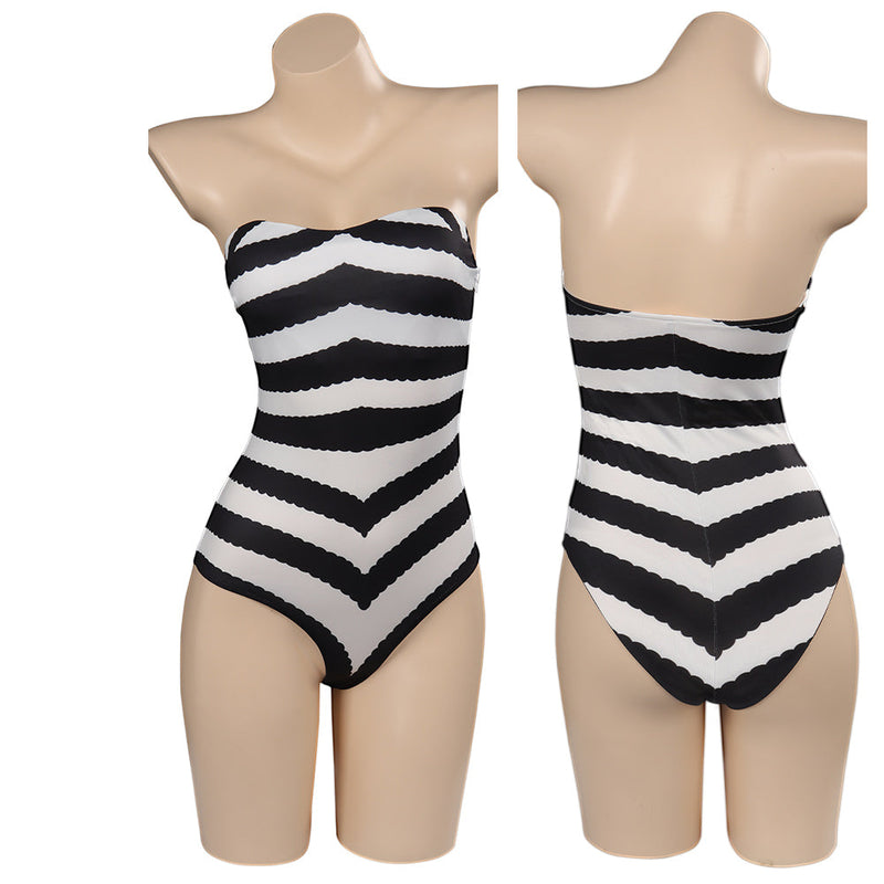 Moive Barbie:Costume Black and White Striped BIkini Swimsuit Swimming Suit Outfits Halloween Carnival Party Disguise Suit