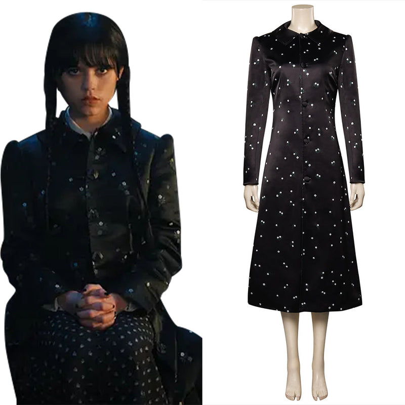 Wednesday Addams:2022 Black Coat Outfits Cosplay Costume Halloween Carnival Suit