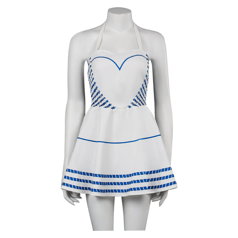 SeeCosplay 2023 Movie Blue Stripes Halter Dress for Halloween Carnival Suit Cosplay Costume