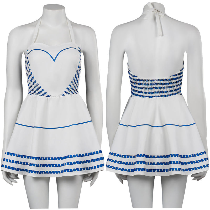 SeeCosplay 2023 Movie Blue Stripes Halter Dress for Halloween Carnival Suit Cosplay Costume