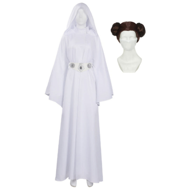 [All Sizes In Stock] Princess Leia White Dress Leia Robe and Wig Party Carnival Halloween Suit Cosplay Costume