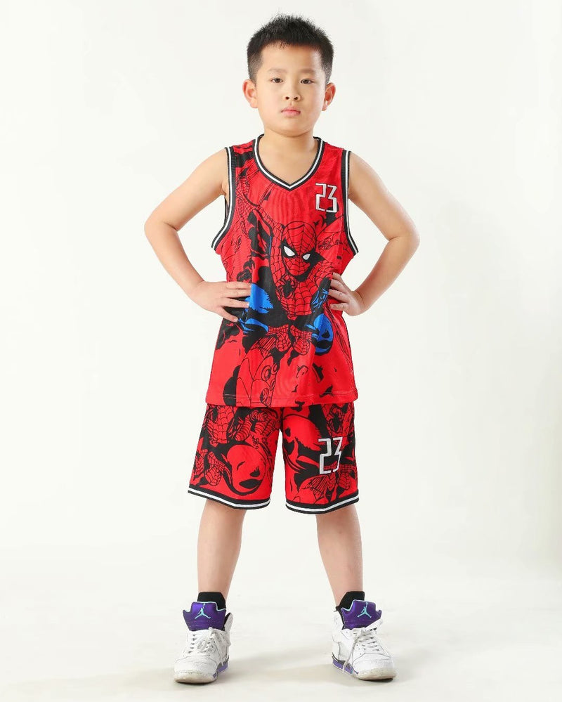 Seecosplay Anime Spiderman Cartoon Basketball Clothes Child Sports Set(3-12 Years )