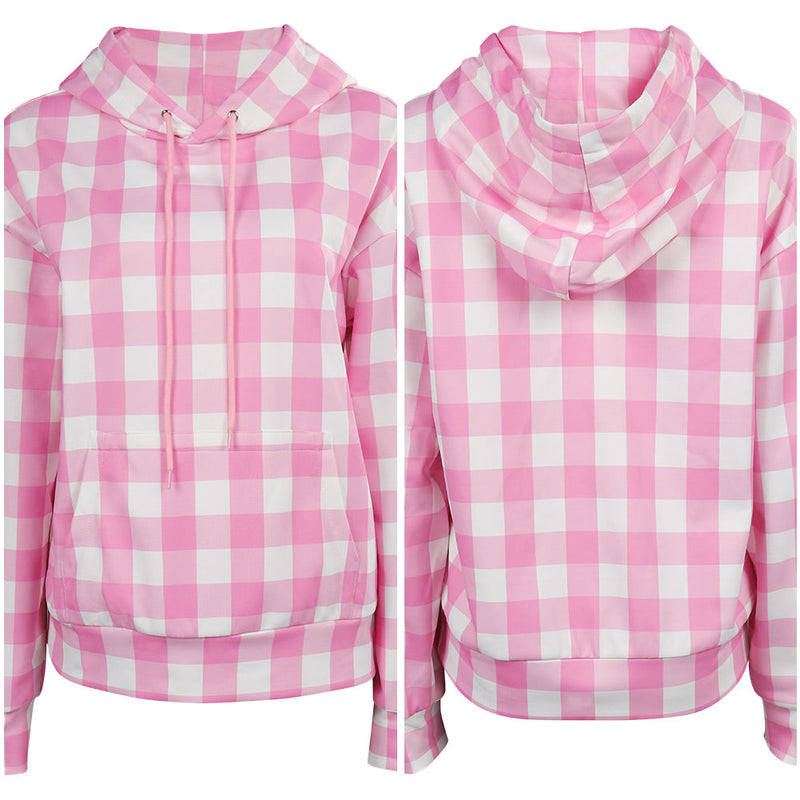 Moive Barbie:Costume Women Pink Plaid Hoodie Fashion Collocation Party Carnival Halloween Cosplay Costume